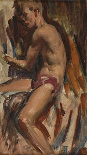 attributed to VICTOR HUME MOODY (English 1896-1990) A PAINTING, "Figure of an Athlete," MID 20TH CENTURY,