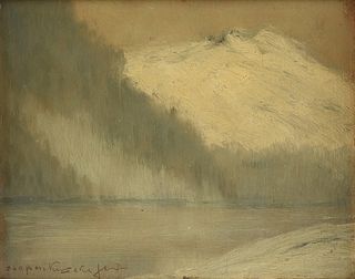 HUNGARIAN SCHOOL, A PAINTING, "Lake in Snowy Mountain Landscape," EARLY/MID 20TH CENTURY,