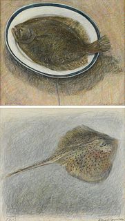ROBERT JONES (English b. 1943) A GROUP OF TWO DRAWINGS, "Brill & Plate," 1985, AND "Ray," 1984,