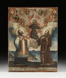 AN EX VOTO PAINTING, "St. Francis of Paola and St. Nicola Saggio," ITALIAN, 19TH CENTURY,