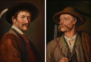 CASPER MINE (French b. 1905) TWO PAINTINGS, "Portrait of a Woodsman," AND "Portrait of a Hunter," EARLY/MID 20TH CENTURY,