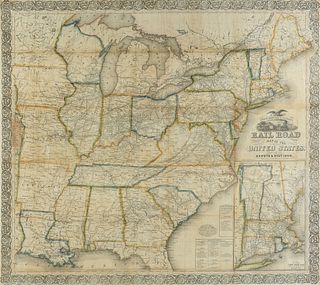 AN ANTIQUE MAP, "Ensign, Bridgman & Fanning's Railroad Map of the United States, Showing the Depots and Stations," NEW YORK, 1856,