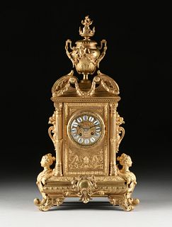 A BAROQUE REVIVAL GILT BRONZE MANTLE CLOCK, FRENCH, SECOND HALF 19TH CENTURY,