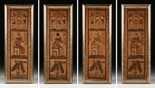 A GROUP OF FOUR ART DECO EGYPTIAN EMBROIDERY PANELS, "Set and Horus Blessing, Seated Pharaohs, and Akh in Flight," EARLY 20TH CENTURY,