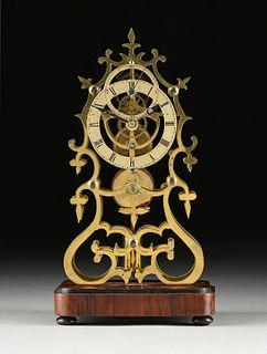 A DOUBLE RING DIAL BRASS SKELETON CLOCK, ENGLISH, 19TH CENTURY,