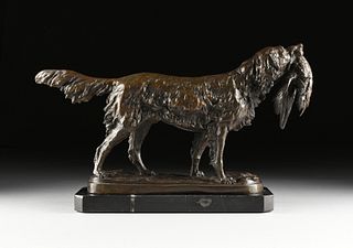 after PIERRE JULES MÊNE (French 1810 -1871) A BRONZE DOG SCULPTURE, "Setter with Pheasant," 20TH CENTURY, 