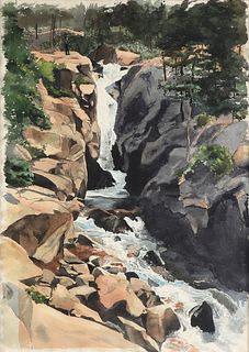 HERB RATHER (American/Texas 1930-2015) A PAINTING, "Waterfall,"