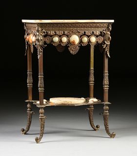 A VICTORIAN AGATE, ONYX AND VARIOUS HARDSTONES MOUNTED BRONZE SIDE TABLE, THIRD QUARTER 19TH CENTURY, 