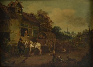 A DUTCH SCHOOL GENRE PAINTING, "The Busy Village," MID/LATE 19TH CENTURY,
