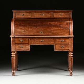 A LOUIS PHILIPPE CARVED MAHOGANY BUREAU CYLINDRE, CIRCA 1840s,