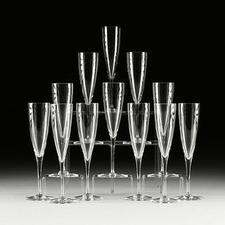 A SET OF TWELVE BACCARAT "DOM PERIGNON" CRYSTAL CHAMPAGNE FLUTES, LATE 20TH CENTURY,