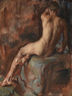 attributed to VICTOR HUME MOODY (English 1896-1990) A PAINTING, "Figure of a Nude Male," MID 20TH CENTURY,
