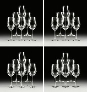AN ASSEMBLED SET OF TWENTY FOUR CRYSTAL RED WINE GLASSES, PROBABLY ITALIAN, MODERN,