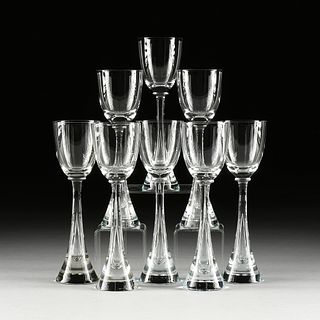 A SET OF EIGHT DANISH MODERN STYLE WINE GLASSES, LATE 20TH CENTURY,