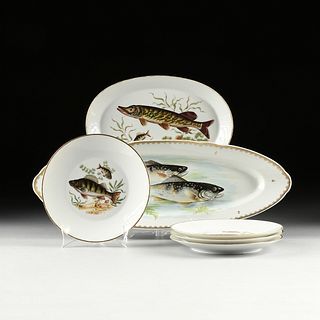 AN ASSEMBLED SIX PIECE GROUP OF FISH DECORATED PORCELAIN DISHES, EACH SIGNED, FRENCH AND WEST GERMAN, THIRD QUARTER 20TH CENTURY, 