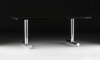attributed to MILO BAUGHMAN (American 1923-2003) AN EBONIZED OAK AND CHROME TABLE, MID/LATE 20TH CENTURY,