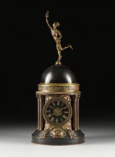 A NEOCLASSICAL PATINATED BRONZE CLOCK, RETAILED BY A. STOWELL, BOSTON, 