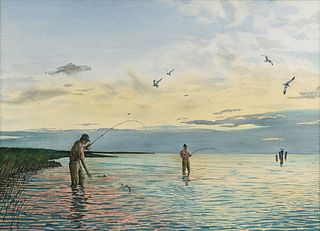 attributed to HERB BOOTH (American/Texas 1942-2014) A PAINTING, "Fishing at Sunrise,"