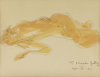 JANET LIPPINCOTT (American 1918-2007) A PAINTING, "Yellow Nude Figure," 1966,