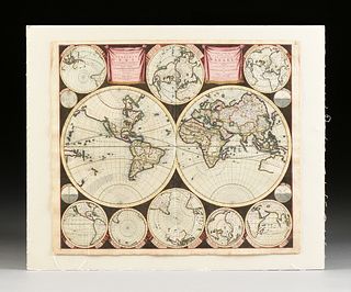 AN ANTIQUE MAP, "Planisphærium Terrestre sive Terrarum Orbis Planisphæricè Constructi Repræsentatio Quintuplex," AMSTERDAM, CIRCA 1700,