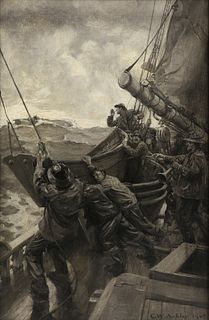 CLIFFORD WARREN ASHLEY (American 1881-1947) A PAINTING, "Rescue at Sea," CIRCA 1907,