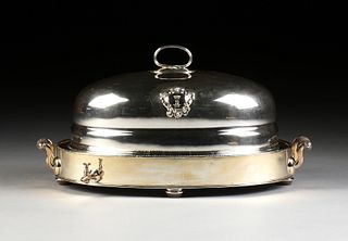 A SHEFFIELD SILVER-PLATED MEAT DOME COVER ON WARMING STAND, EARLY 20TH CENTURY, 