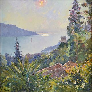 PIERRE BITTAR (French/American b. 1934) A PAINTING, "Burning Sun over the Bay,"