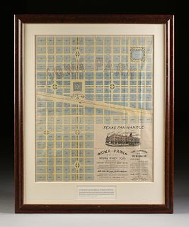A PROMOTIONAL MAP AND LAYOUT FOR THE CREATION OF A PROPOSED TEXAS CITY, "Iowa Park, Wichita County, Texas," DES MOINES, IOWA, CIRCA 1888,