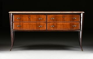 AN ITALIAN MID-CENTURY MARBLE TOPPED AND BRONZE MOUNTED ROSEWOOD CHEST OF DRAWERS, POSSIBLY BY OSVALDO BORSANI, CIRCA 1945, 