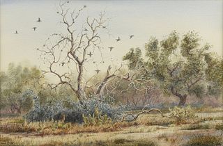 HERB BOOTH (American/Texas 1942-2014) A PAINTING, "Dove in Flight,"