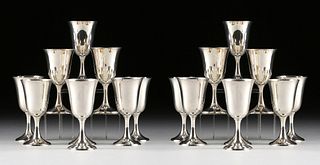 A SET OF EIGHTEEN AMERICAN STERLING SILVER WATER GOBLETS, BY FRANK M WHITING & CO, MARKED, FIRST HALF 20TH CENTURY,