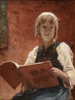 ERNEST LEE MAJOR (American 1864-1950) A PAINTING, "Portrait of a Woman with a Book," 