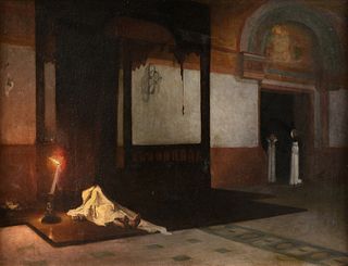 attributed to HIPPOLYTE FOURNIER (French 1853-1926) A PAINTING, "Death in the Convent,"