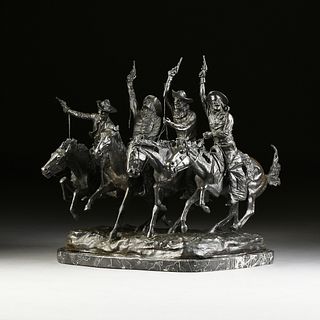 FREDERIC REMINGTON (American 1861-1909) A BRONZE SCULPTURE," Coming through the Rye,"