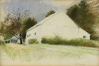 WOLF KAHN (German/American 1927-2020) A DRAWING, "A White House Under a Periwinkle Sky," 