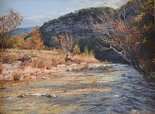 JAMES ROBINSON (American/Texas 1944-2015) A PAINTING, "Gorge by the River,"