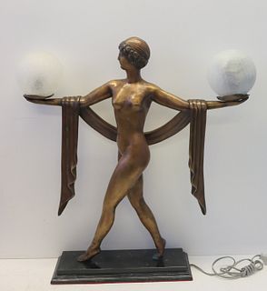 Art Deco Style Bronze Figural Table Lamp.