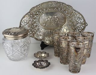 SILVER. Assorted Decorative Silver Grouping.