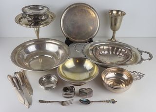 SILVER. Assorted Silver Hollow Ware & Flatware.