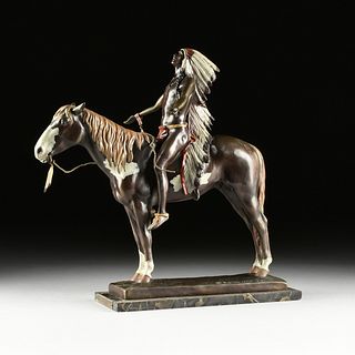 CYRUS E. DALLIN (Native American 1861-1944) A COLD PAINTED BRONZE EQUESTRIAN SCULPTURE, "Appeal to the Great Spirit," 1913,
