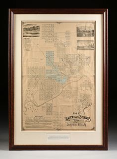AN ANTIQUE MAP, "Map of Lampasas Springs, Texas, Lampasas County," DALLAS, CIRCA 1884,