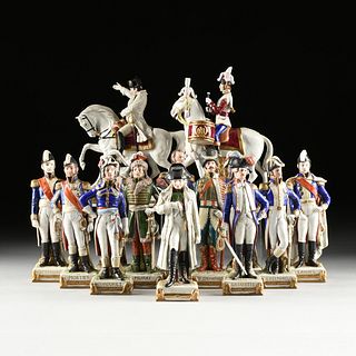 A SET OF FOURTEEN GERMAN SCHEIBE-ALSBACH PORCELAIN FIGURES OF NAPOLEON'S GENERALS, SIGNED, 1980s,