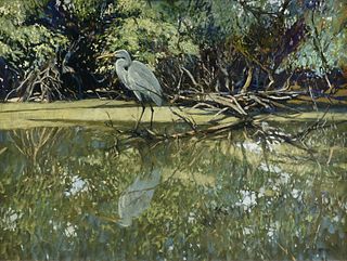 AL BARNES (American/Texas 1937-2015) A PAINTING, "Great White Egret,"