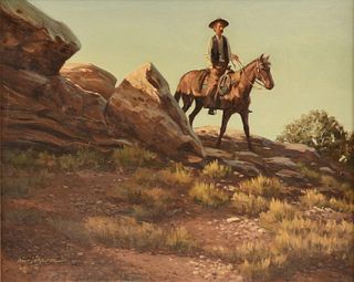 HARVEY WILLIAM JOHNSON (American 1921-2005) A PAINTING, "The Outrider," 