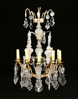 A GOTHIC REVIVAL GILT BRONZE AND GLASS TEN LIGHT CHANDELIER, FRENCH, CIRCA 1875,