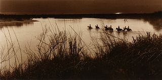 BILL WHITLIFF (American/Texas 1940-2019) A PHOTOGRAPH, "Cattle Crossing the Rio Grande, From Lonesome Dove Miniseries,"