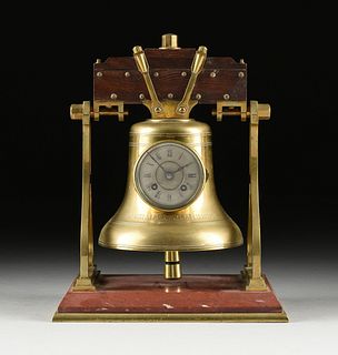 A BRASS CHURCH BELL MANTLE CLOCK, JAPY FRERES WORKS, FRENCH, LATE 19TH CENTURY, 