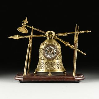 AN EXCEPTIONAL NEO-GOTHIC STYLE BELL FORM CLOCK AND STAND, POSSIBLY FRENCH, LATE 19TH CENTURY,