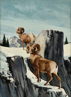 RICHARD AMUNDSEN (American 1928-1997) A PAINTING AND ILLUSTRATION, "Bighorn Sheep," CIRCA 1965,