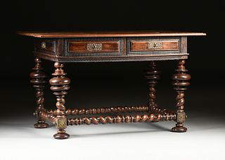 A JACOBEAN STYLE BARLEY TWIST CARVED WALNUT LIBRARY TABLE, 17TH/18TH CENTURY,